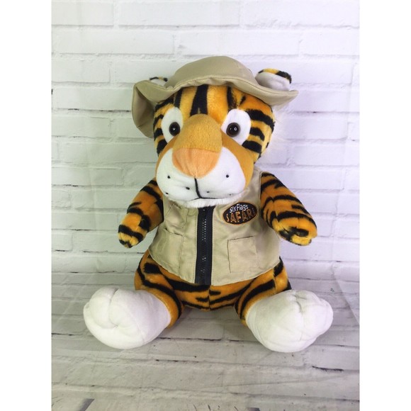 Six Flags Safari Tiger With Outfit Vest Hat Sitting Plush Stuffed